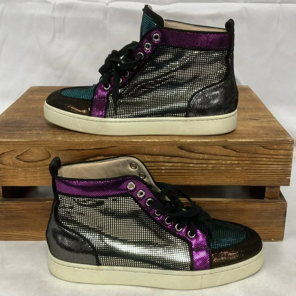RARE!! Christian Louboutin Size 38.5 Metallic Iridescent Orlato High Top Sneaker